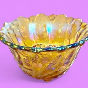 carnival glass Iridescent Gold Decorative candle holder/could be a trinket dish